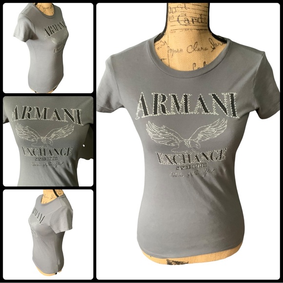 Armani Exchange Tops Armani Exchange Rhinestone Graphic Gray Tee